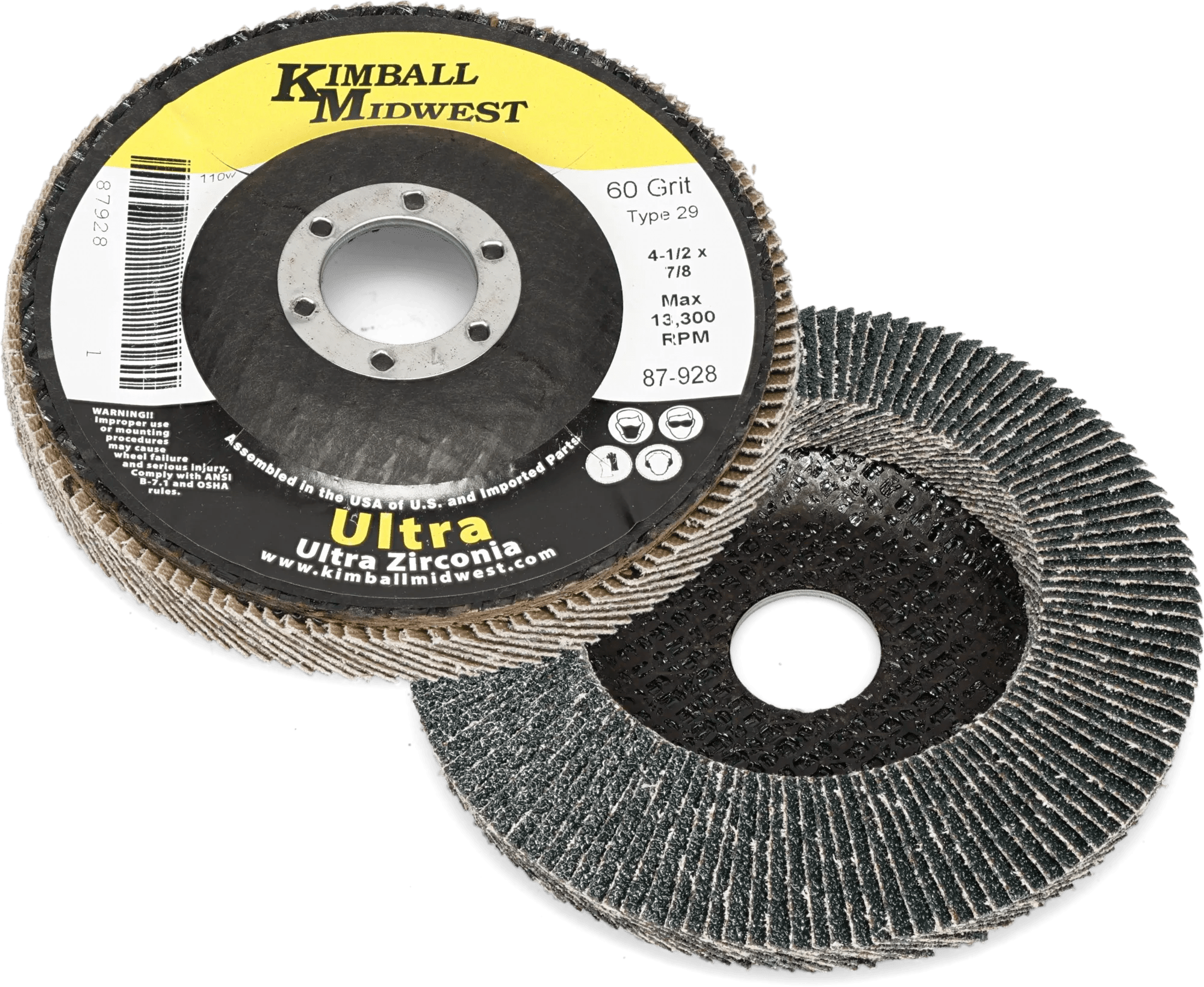 4-1/2" x 7/8" 40 Grit Type 29 High Density Zirconia Ultra Flap Disc - Small