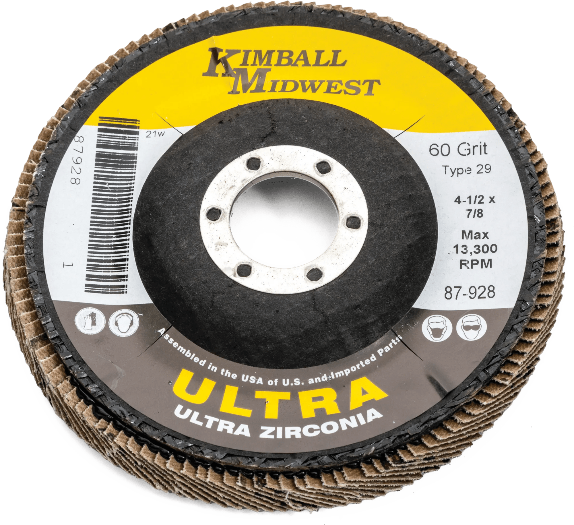 4-1/2" x 7/8" 60 Grit Type 29 High Density Zirconia Ultra Flap Disc - 20 Pack