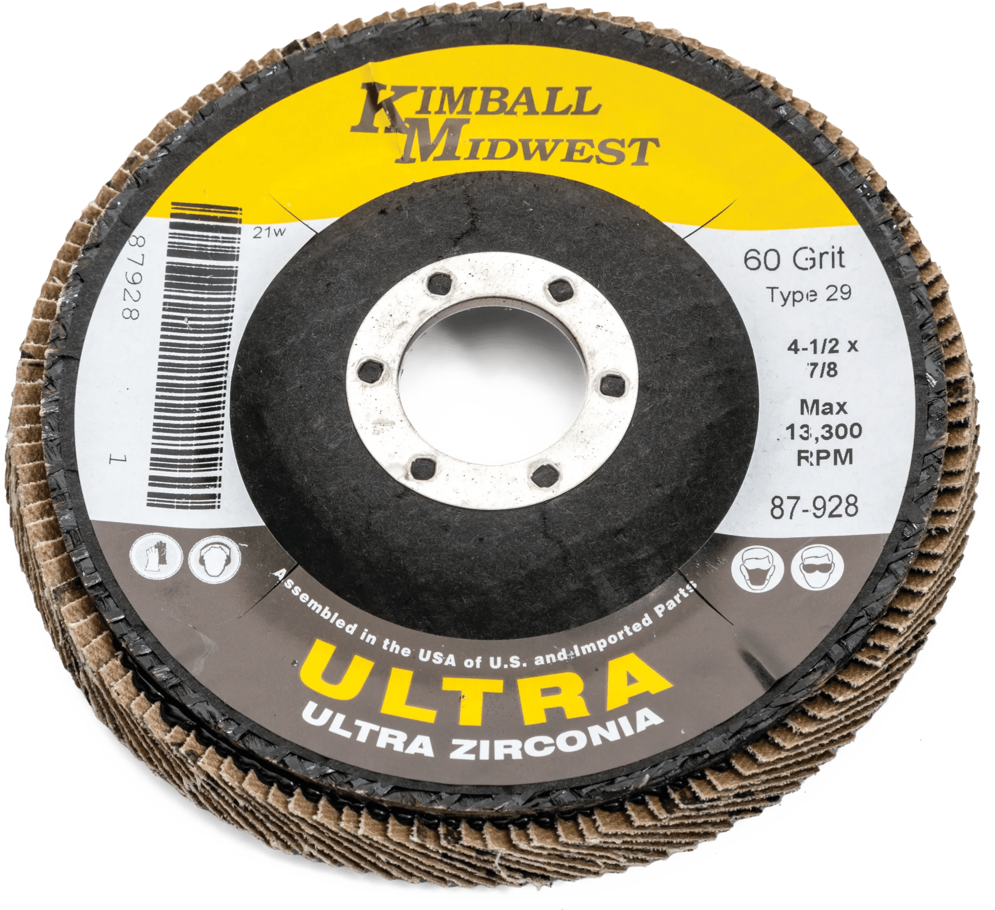 4-1/2" x 7/8" 60 Grit Type 29 High Density Zirconia Ultra Flap Disc - Bulk