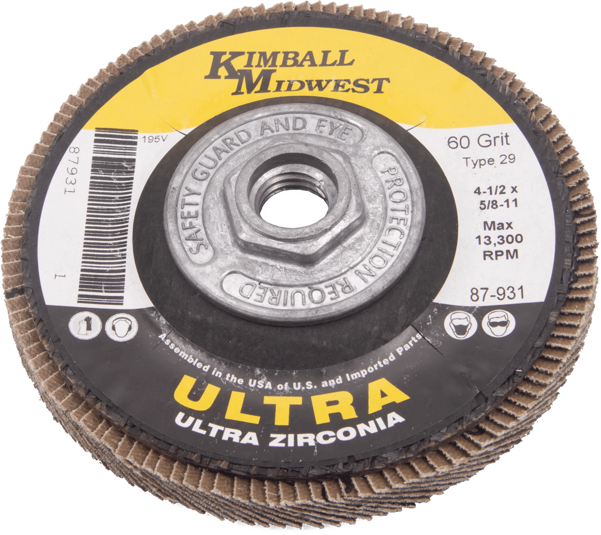 4-1/2" x 5/8"-11 60 Grit Type 29 High Density Zirconia Ultra Flap Disc