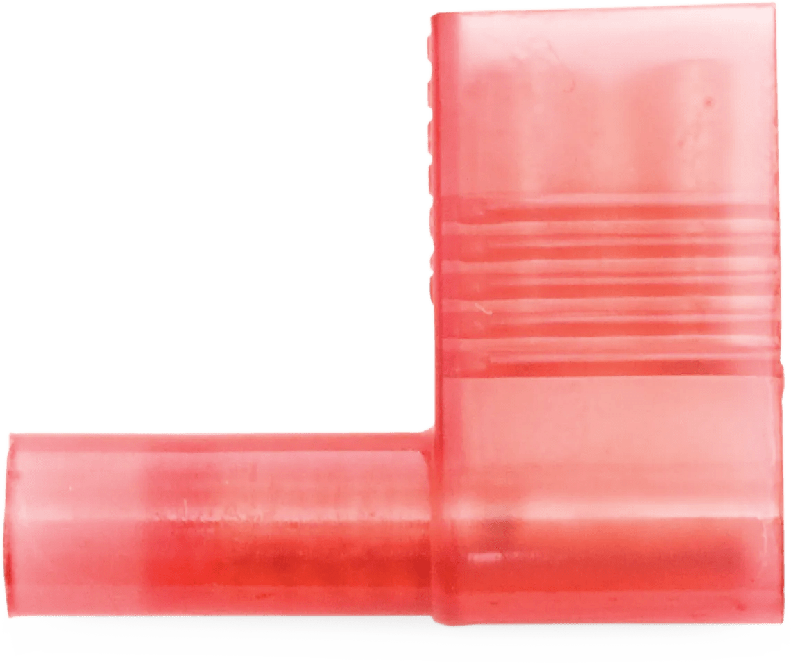 22 - 18 AWG Red Nylon Fully Insulated Enduralon™ Right Angle "Flag" Female (1/4" Tab) Quick Slide Terminal - 25 Pack
