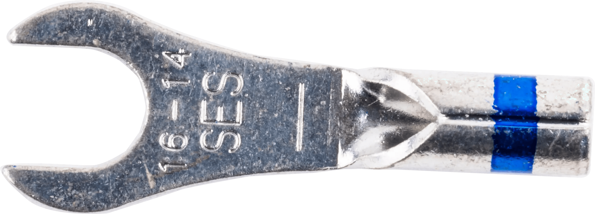 16 - 14 AWG Blue Non-Insulated (#8 - #10) Spade Terminal - 25 Pack