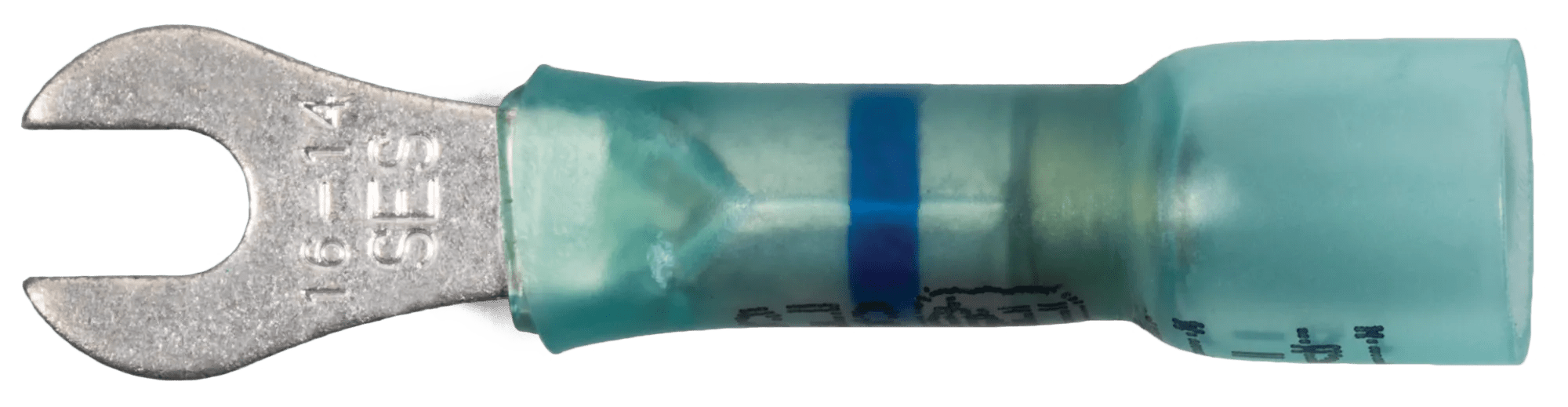 16 - 14 AWG Blue Polyolefin Insulated Ultra-Link Crimp & Solder (#4 - #6) Spade Terminal - 20 Pack
