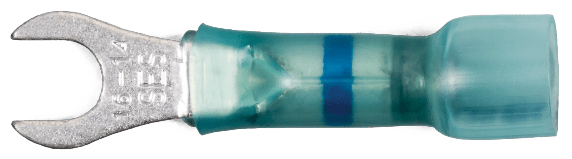16 - 14 AWG Blue Polyolefin Insulated Ultra-Link Crimp & Solder (#8 - #10) Spade Terminal - 20 Pack