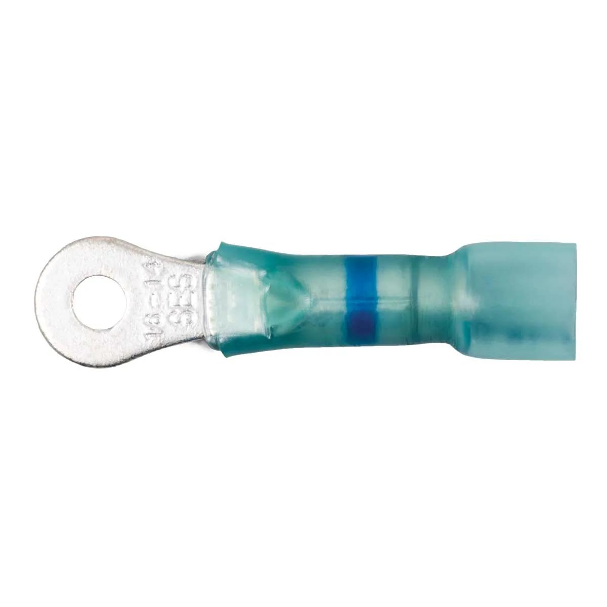 16 - 14 AWG Blue Polyolefin Insulated Ultra-Link Crimp & Solder (#4 - #6) Ring Terminal - 20 Pack