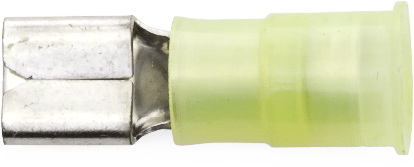 12 - 10 AWG Yellow Nylon Insulated Enduralon™ (1/4" Tab) Standard Female Quick Slide Terminal - 50 Pack