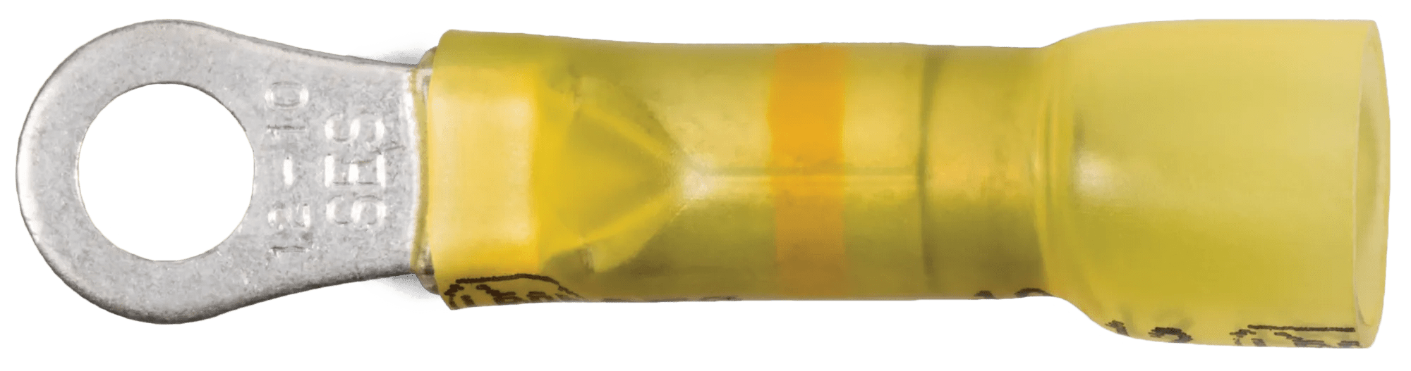 12 - 10 AWG Yellow Polyolefin Insulated Ultra-Link Crimp & Solder (#8 - #10) Ring Terminal - 20 Pack