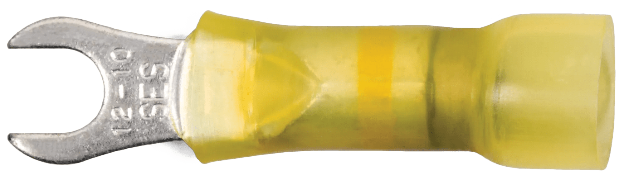 12 - 10 AWG Yellow Polyolefin Insulated Ultra-Link Crimp & Solder (#8 - #10) Spade Terminal - 20 Pack