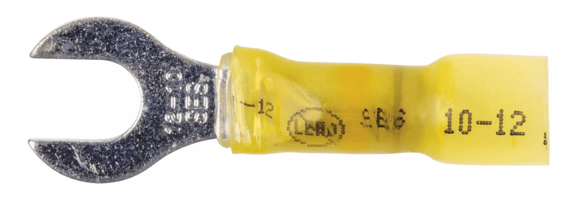 12 - 10 AWG Yellow Polyolefin Insulated Ultra-Link Crimp & Solder (#12 - 1/4") Spade Terminal - 20 Pack