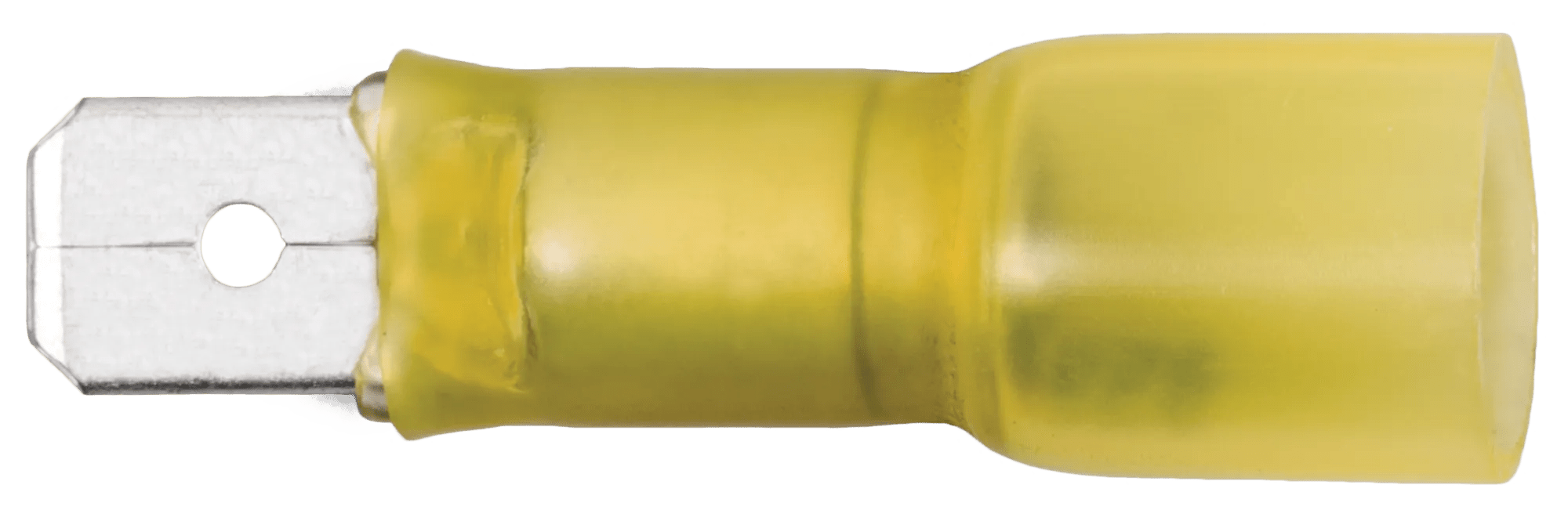 12 - 10 AWG Yellow Polyolefin Insulated Ultra-Link Crimp & Solder (1/4" Tab) Male Quick Slide Terminal - 20 Pack