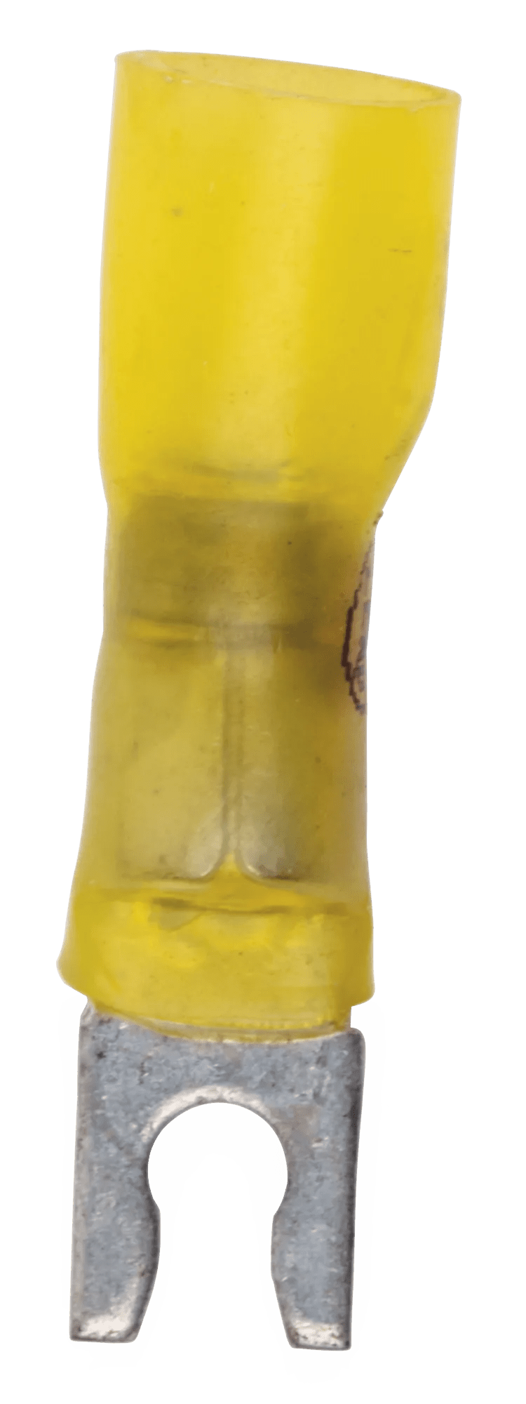 12 - 10 AWG Yellow Polyolefin Insulated Ultra-Link Crimp & Solder (#4 - #6) Spring Spade Terminal - 20 Pack