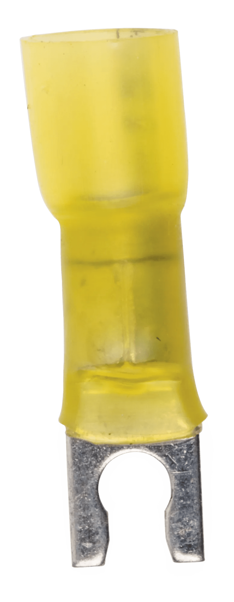 12 - 10 AWG Yellow Polyolefin Insulated Ultra-Link Crimp & Solder (#6 - #8) Spring Spade Terminal - 20 Pack