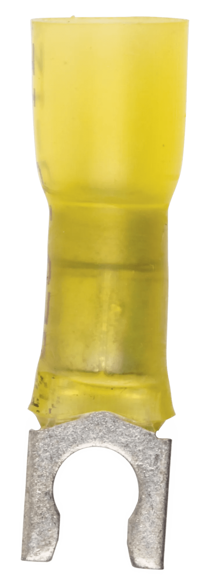 12 - 10 AWG Yellow Polyolefin Insulated Ultra-Link Crimp & Solder (#8 - #10) Spring Spade Terminal - 20 Pack