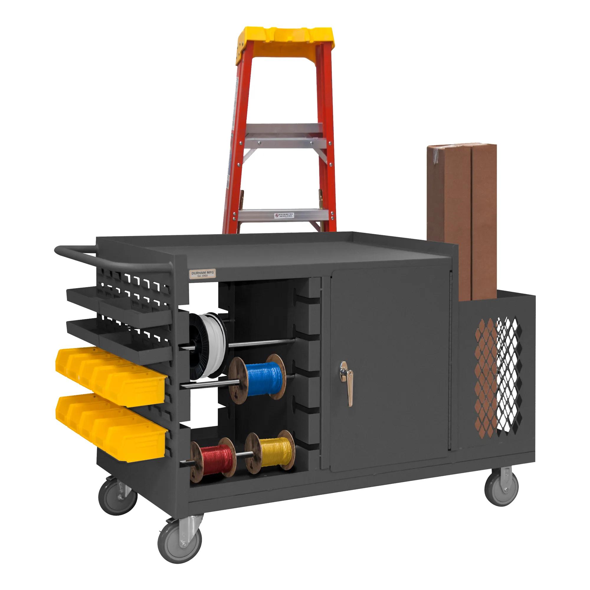 Mobile Maintenance Cart with Wire Spools & Cabinet Space