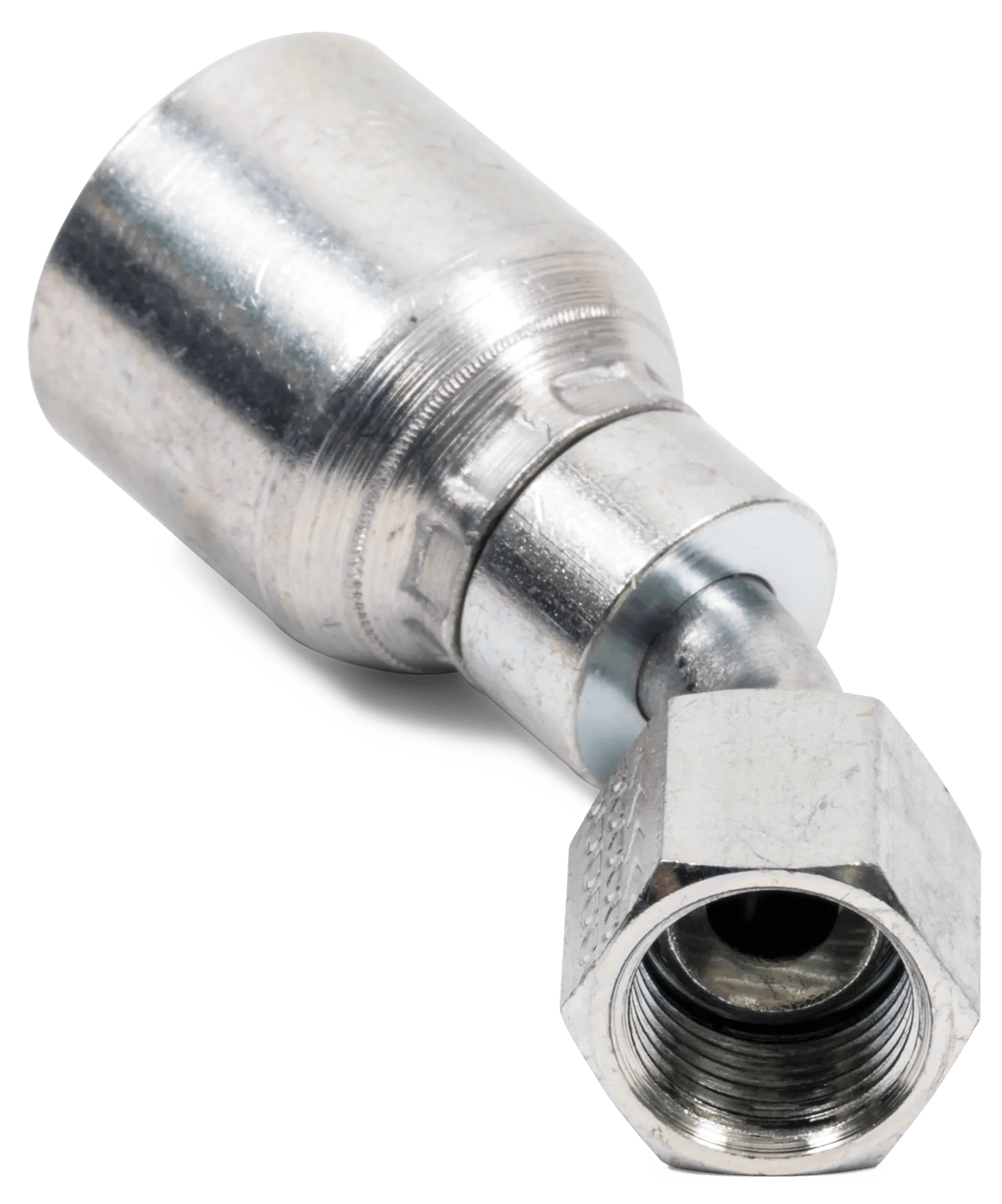 3/8" x 3/8" Female SAE 45° Seat 45° Swivel Elbow - Grip Crimp Series