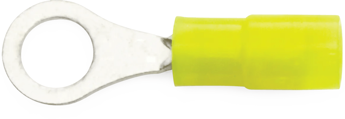24 - 20 AWG Yellow Nylon Insulated Enduralon™ (#8) Ring Terminal - 50 Pack