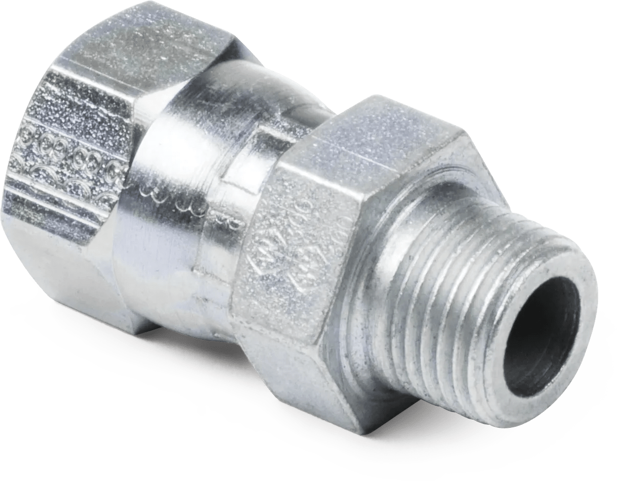 1/4" x M10 x 1.0 Female SAE JIC 37° Swivel to Male Metric Taper Pipe Thread Adapter