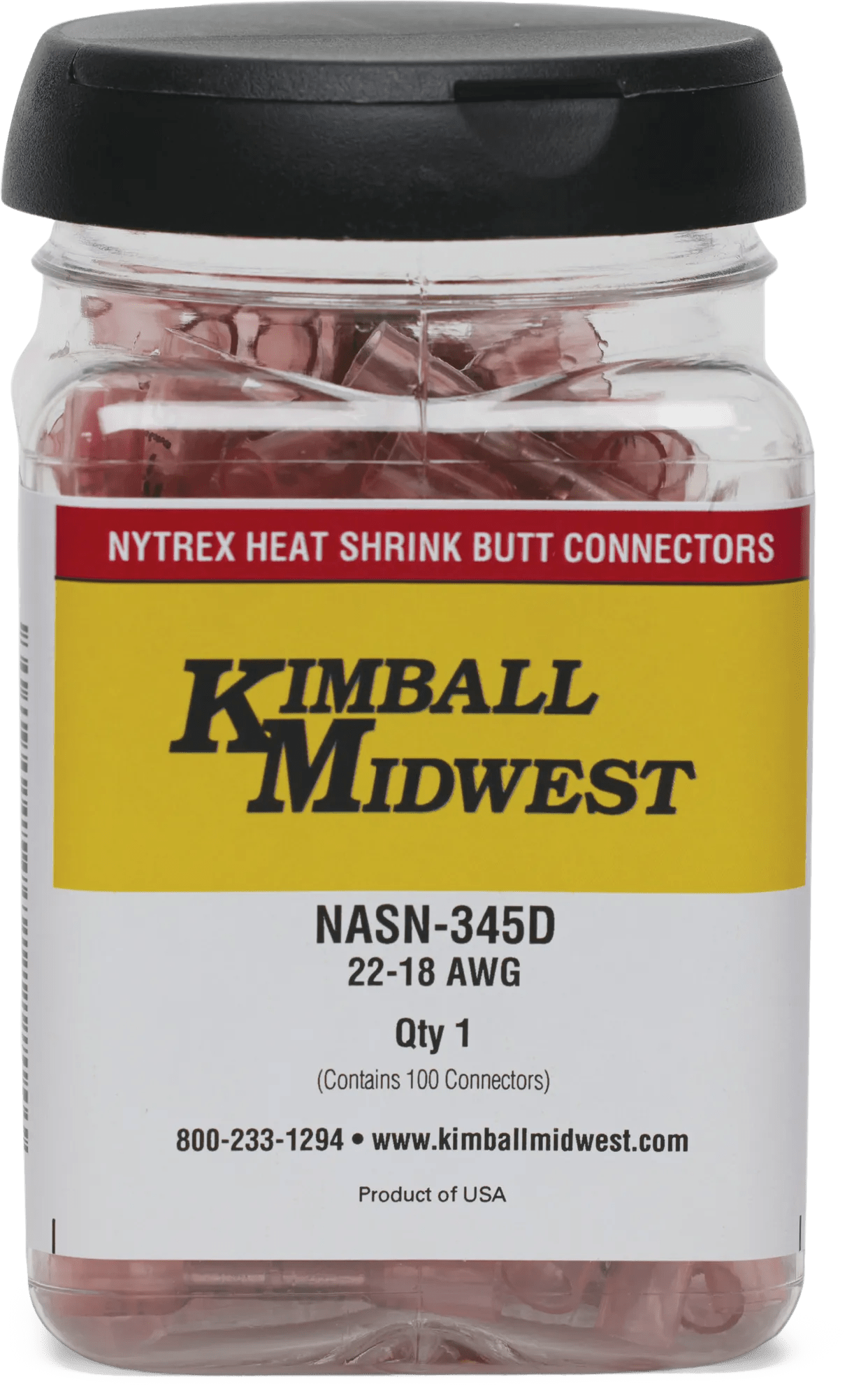 22 - 18 AWG Red Pro-Tech™ Nytrex Fully Insulated Heat Shrink Butt Connector with Dispenser Jar - 100 Pack