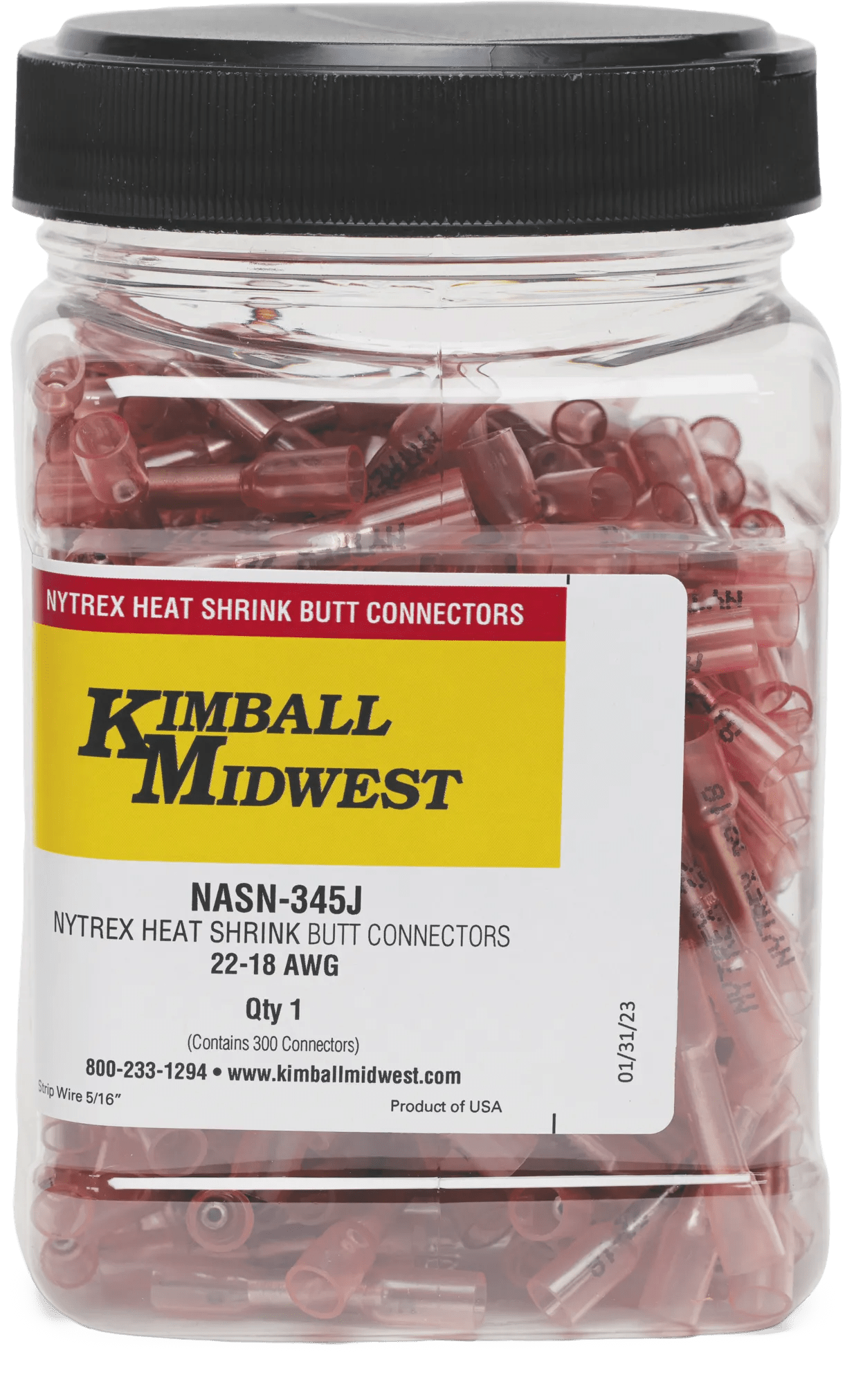 22 - 18 AWG Red Pro-Tech™ Nytrex Fully Insulated Heat Shrink Butt Connector with Dispenser Jar - 300 Pack
