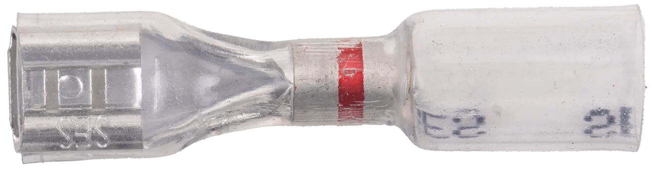 22 - 18 AWG Pro-Tech™ Nytrex Clear Window Heat Shrink (1/4") Female Fully Insulated Long Neck Quick Slide Terminal - 25 Pack