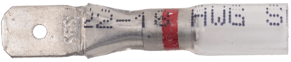 22 - 18 AWG Pro-Tech™ Nytrex Clear Window Heat Shrink (1/4" Tab) Male Long Neck Quick Slide Terminal - 25 Pack