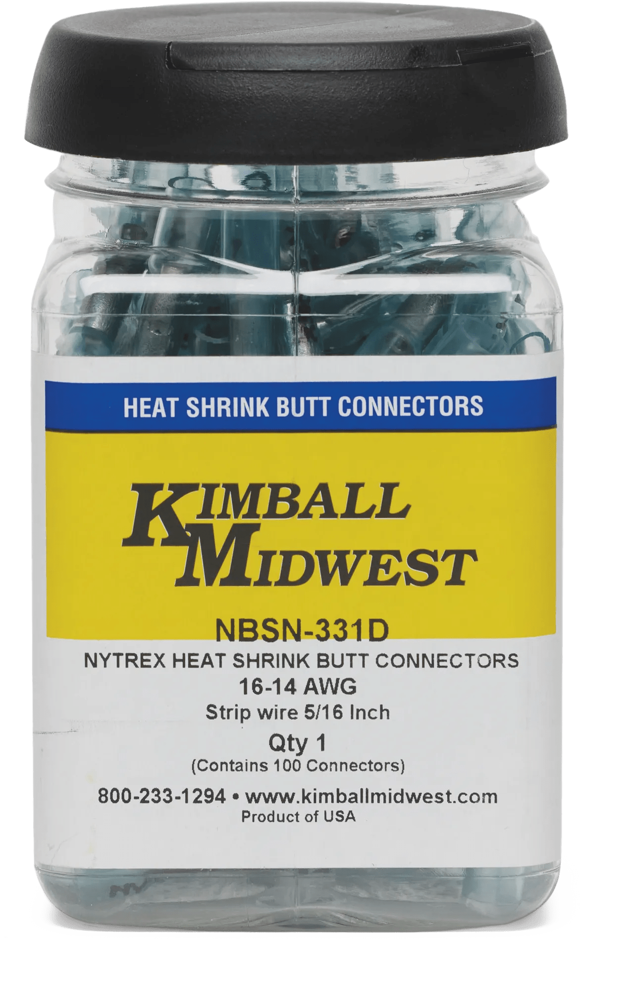 16 - 14 AWG Blue Pro-Tech™ Nytrex Fully Insulated Heat Shrink Butt Connector with Dispenser Jar - 100 Pack