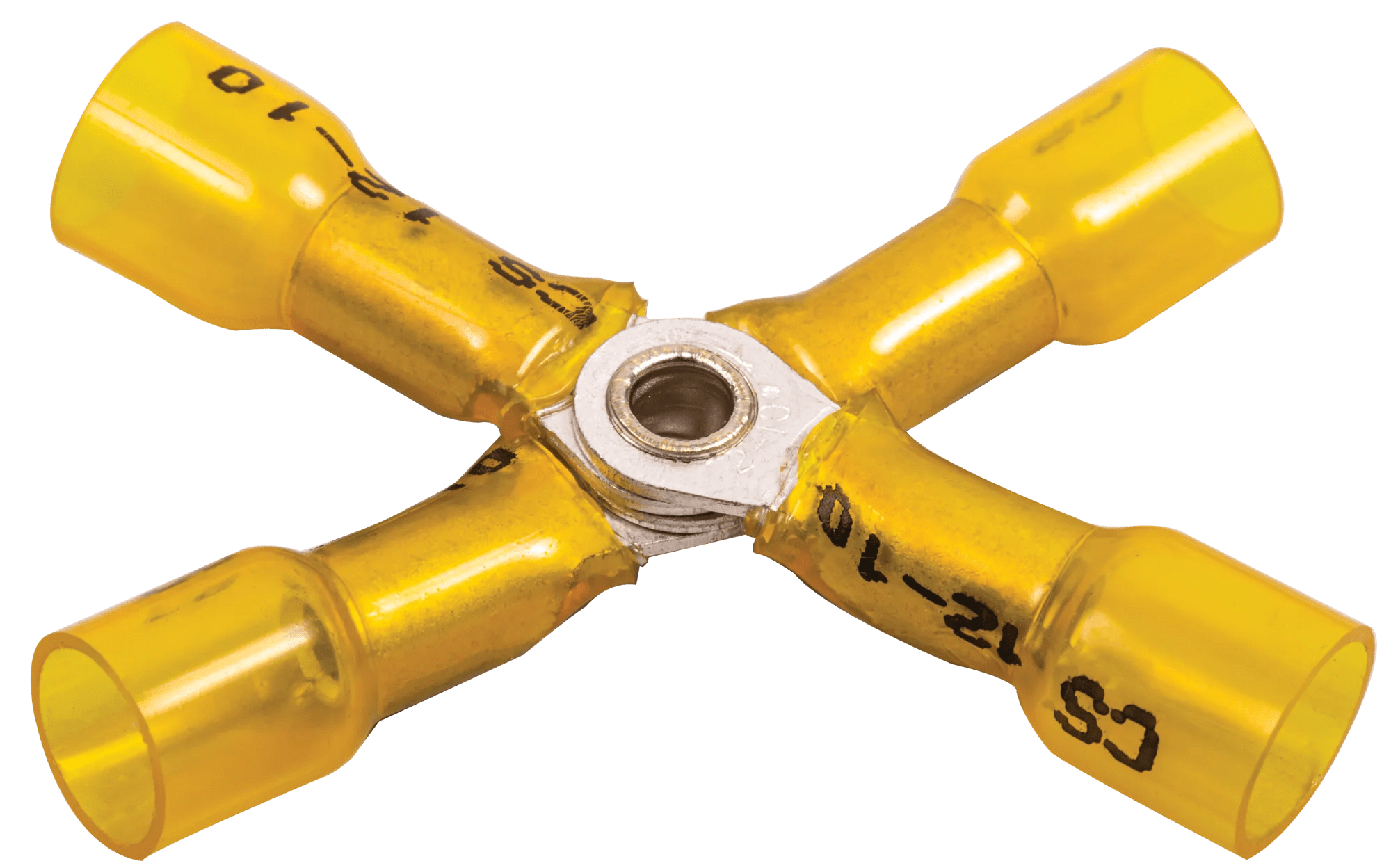 12 - 10 AWG Yellow Pro-Tech™ Nytrex Heat Shrink 4 Way Connectors - 10 Pack