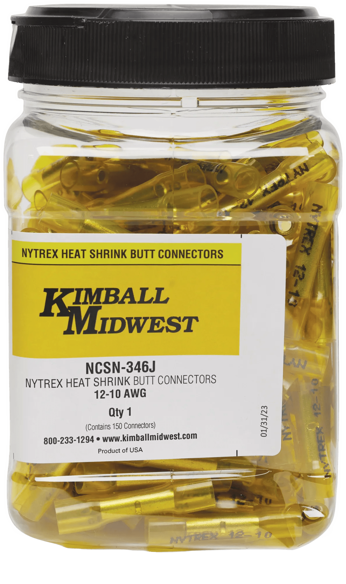 12-10 AWG Yellow Pro-Tech™ Nytrex Fully Insulated Heat Shrink Butt Connector with Dispenser Jar - 150 Pack