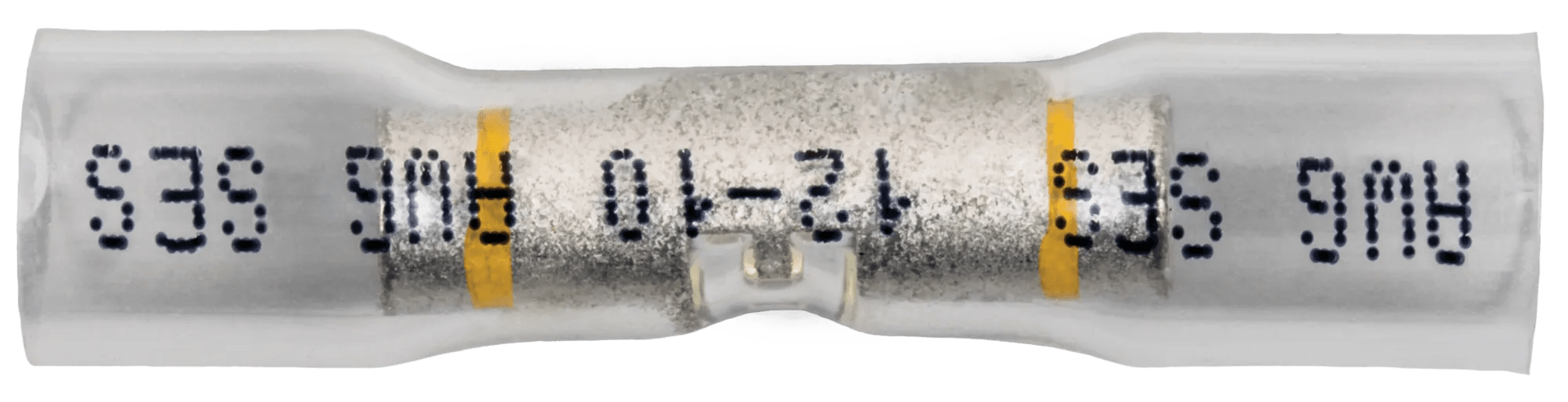 12 - 10 AWG Clear with Yellow Stripe Nytrex Fully Insulated Heat Shrink Window Butt Connector - 25 Pack