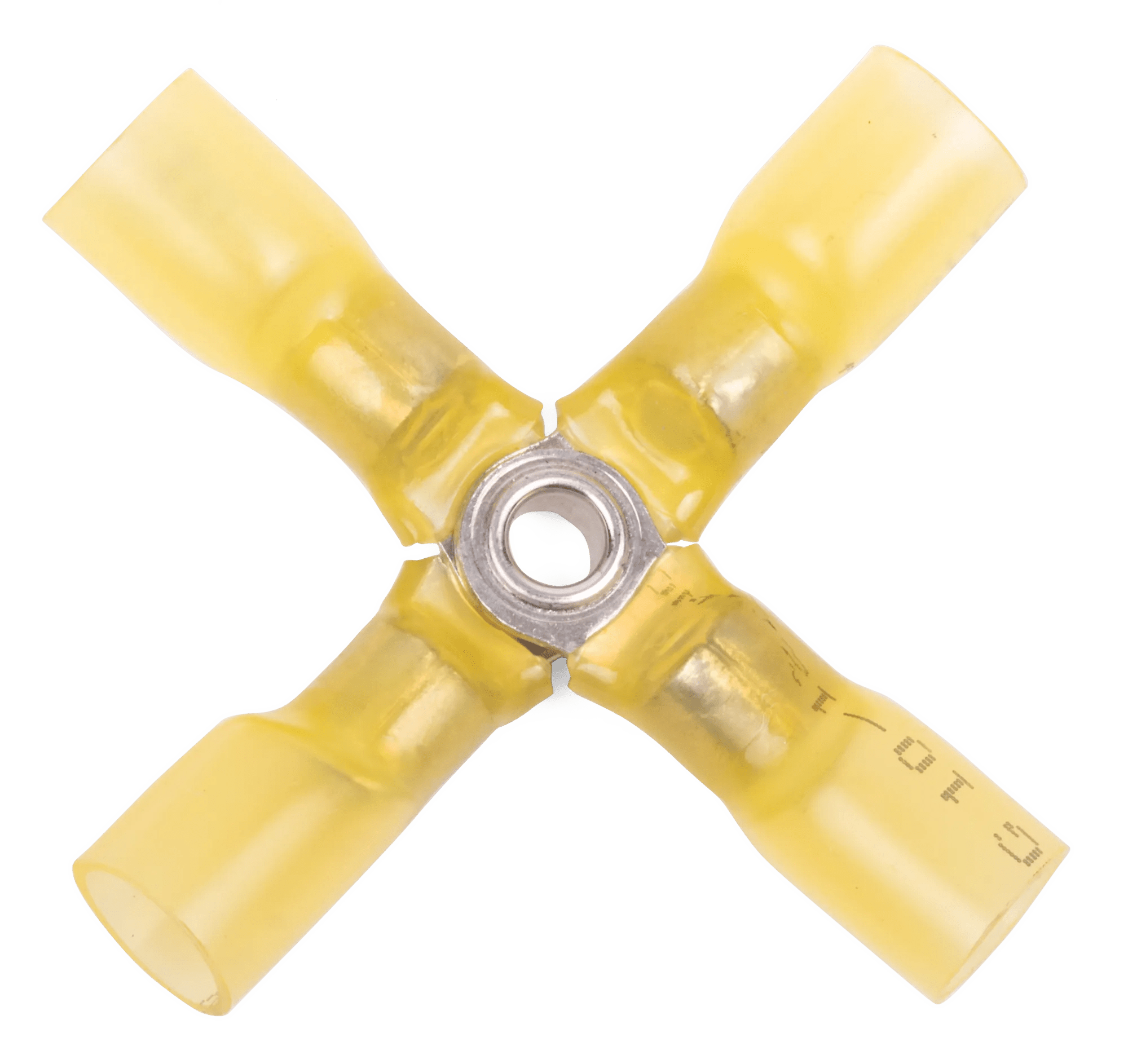 12 - 10 AWG Yellow Polyolefin Insulated Pro-Tech™ Commercial Grade Heat Shrink 4-Way Connector - 25 Pack