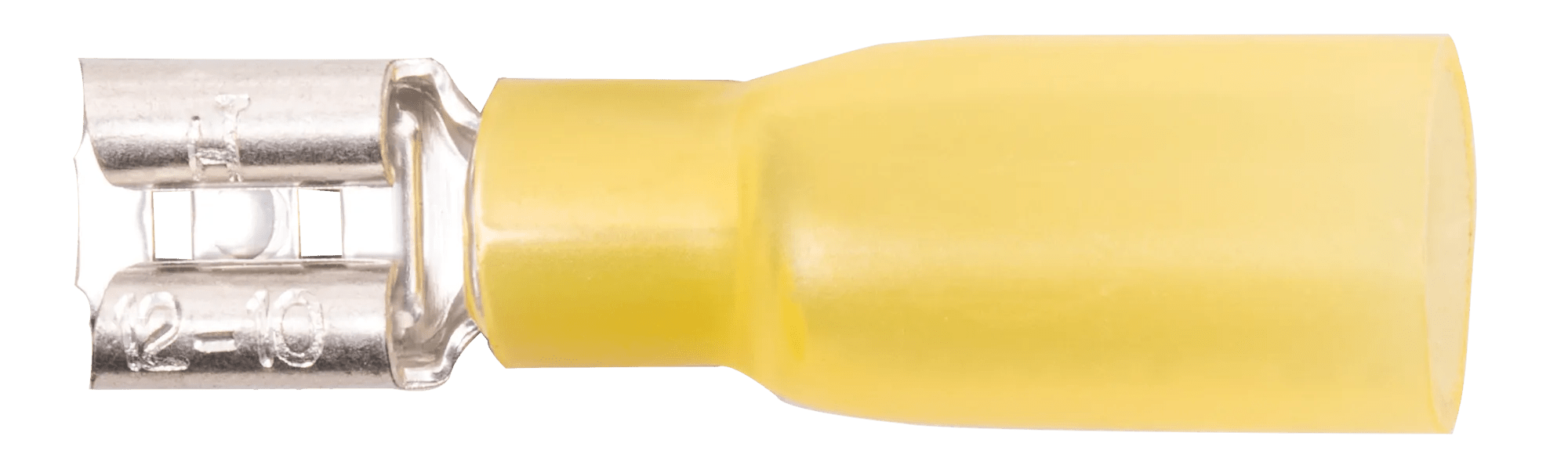 12 - 10 AWG Yellow Polyolefin Insulated Pro-Tech™ Commercial Grade Heat Shrink (1/4" Tab) Female Quick Slide Terminal - 25 Pack