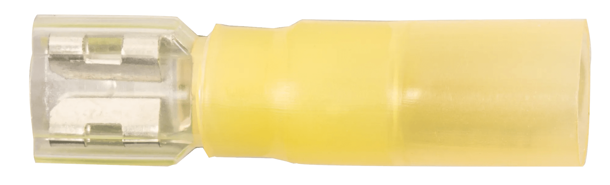 12 - 10 AWG Yellow Polyolefin Fully Insulated Pro-Tech™ Commercial Grade Heat Shrink (1/4" Tab) Female Quick Slide Terminal - 25 Pack