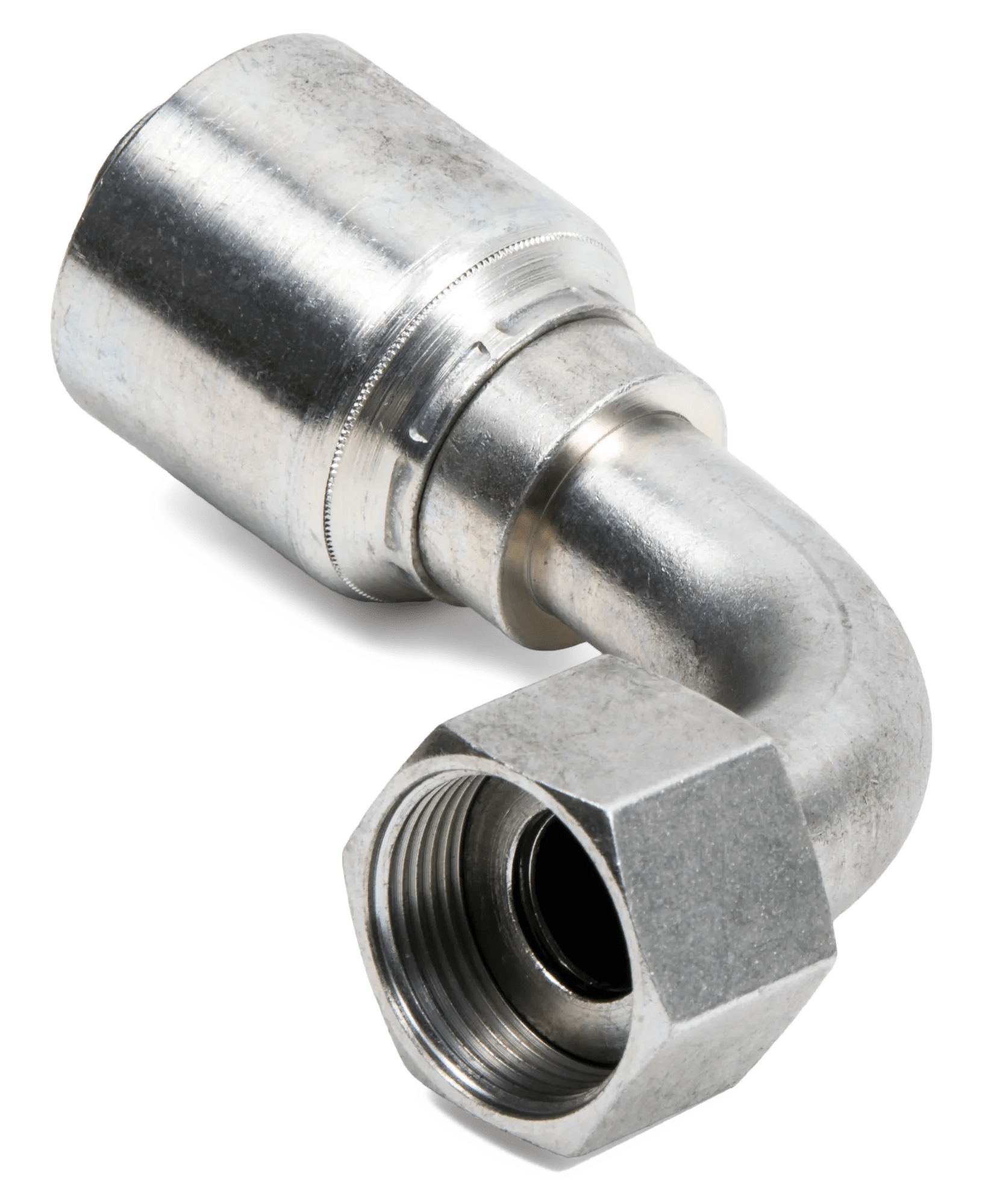 1/4" x 3/8" Female O-Ring Face Seal Swivel 90° Short Drop Elbow - Kim-Krimp Z Series