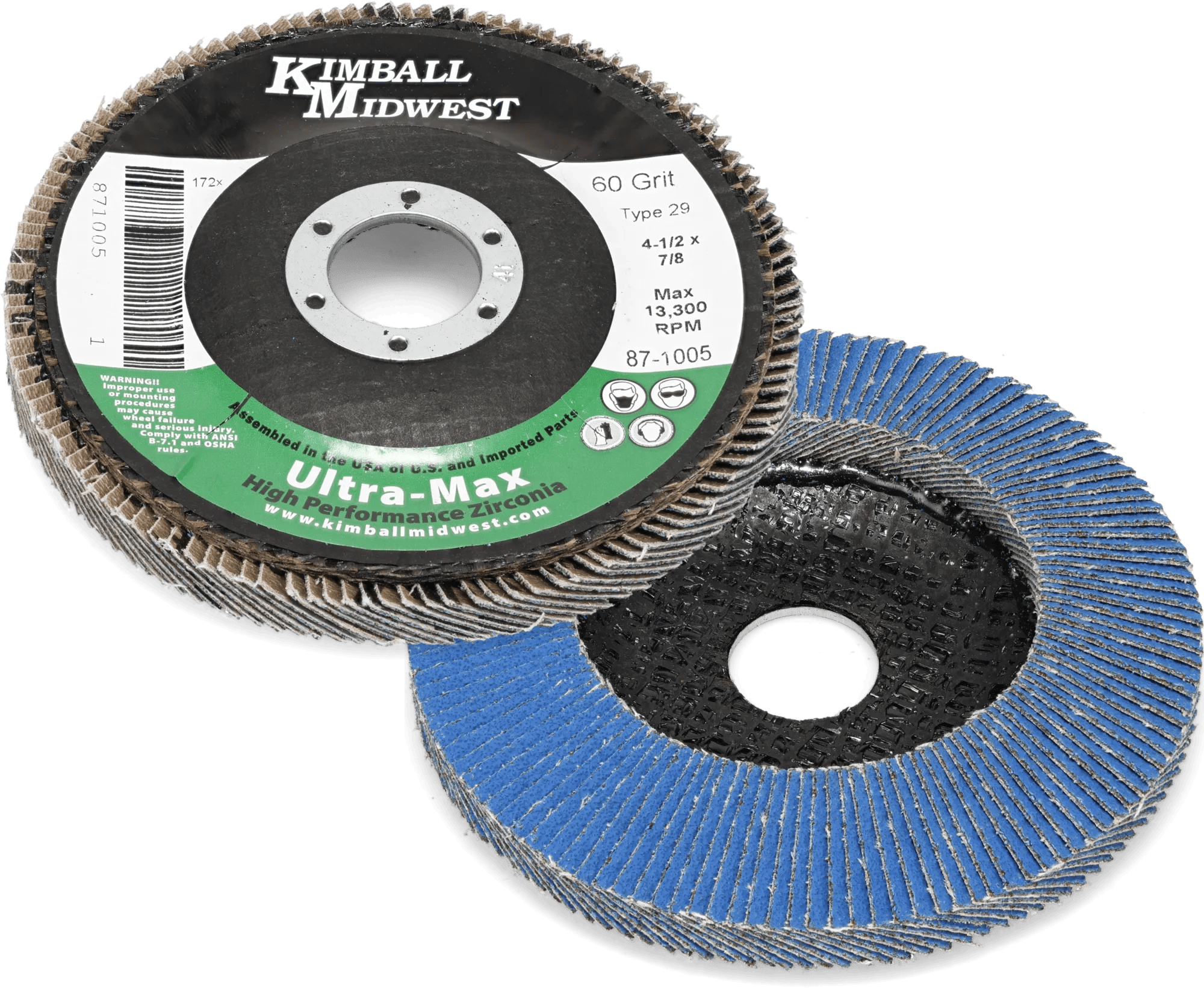 4-1/2" x 7/8" 60 Grit Type 29 Ultra-Max High Density Zirconia Grain Flap Disc