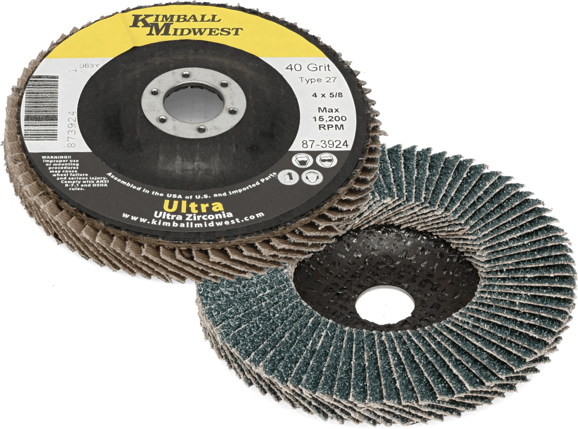 4" x 5/8" 40 Grit Type 27 High Density Ultra Zirconia Flap Disc - 5 Pack