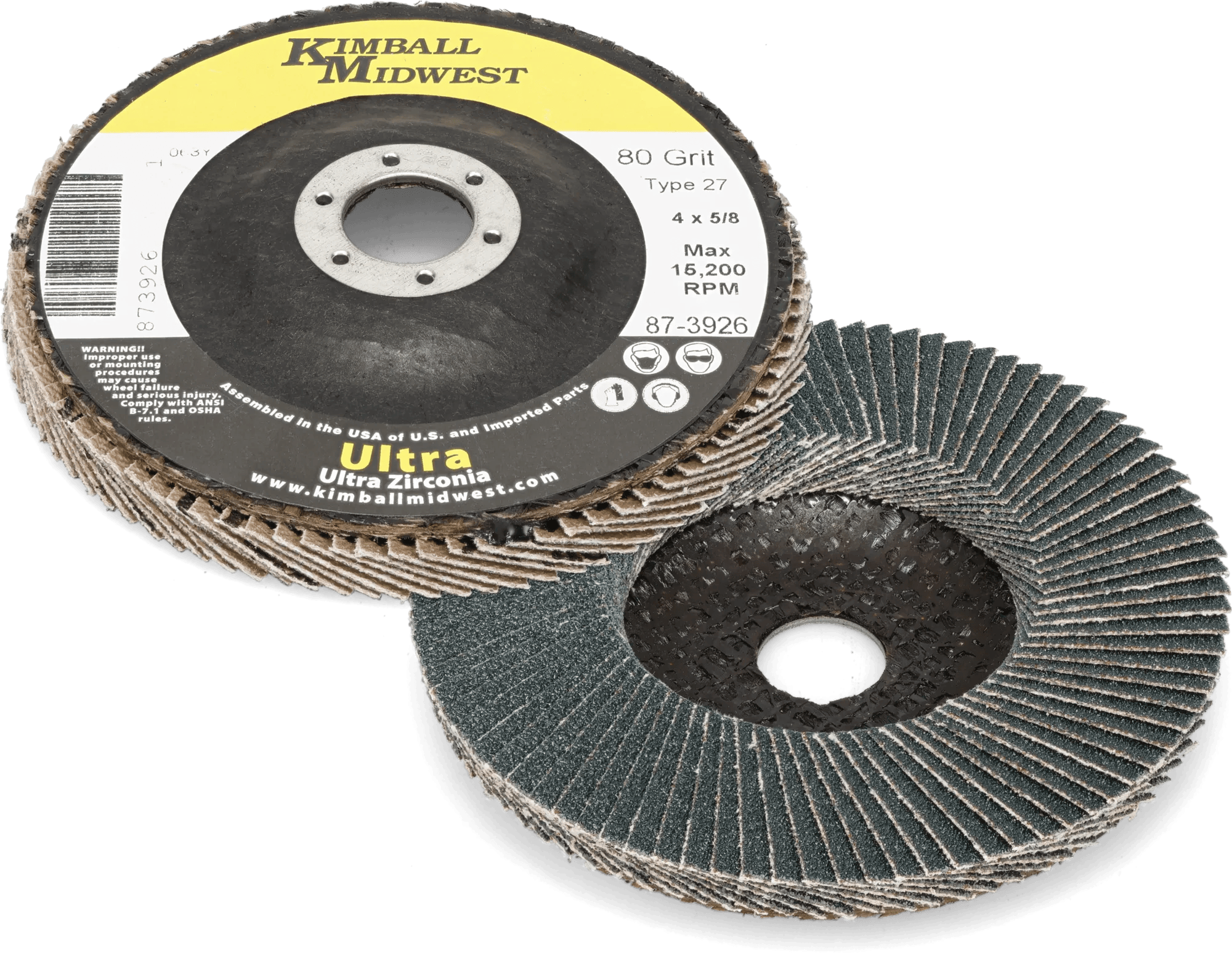 4" x 5/8" 80 Grit Type 27 High Density Ultra Zirconia Flap Disc - 10 Pack