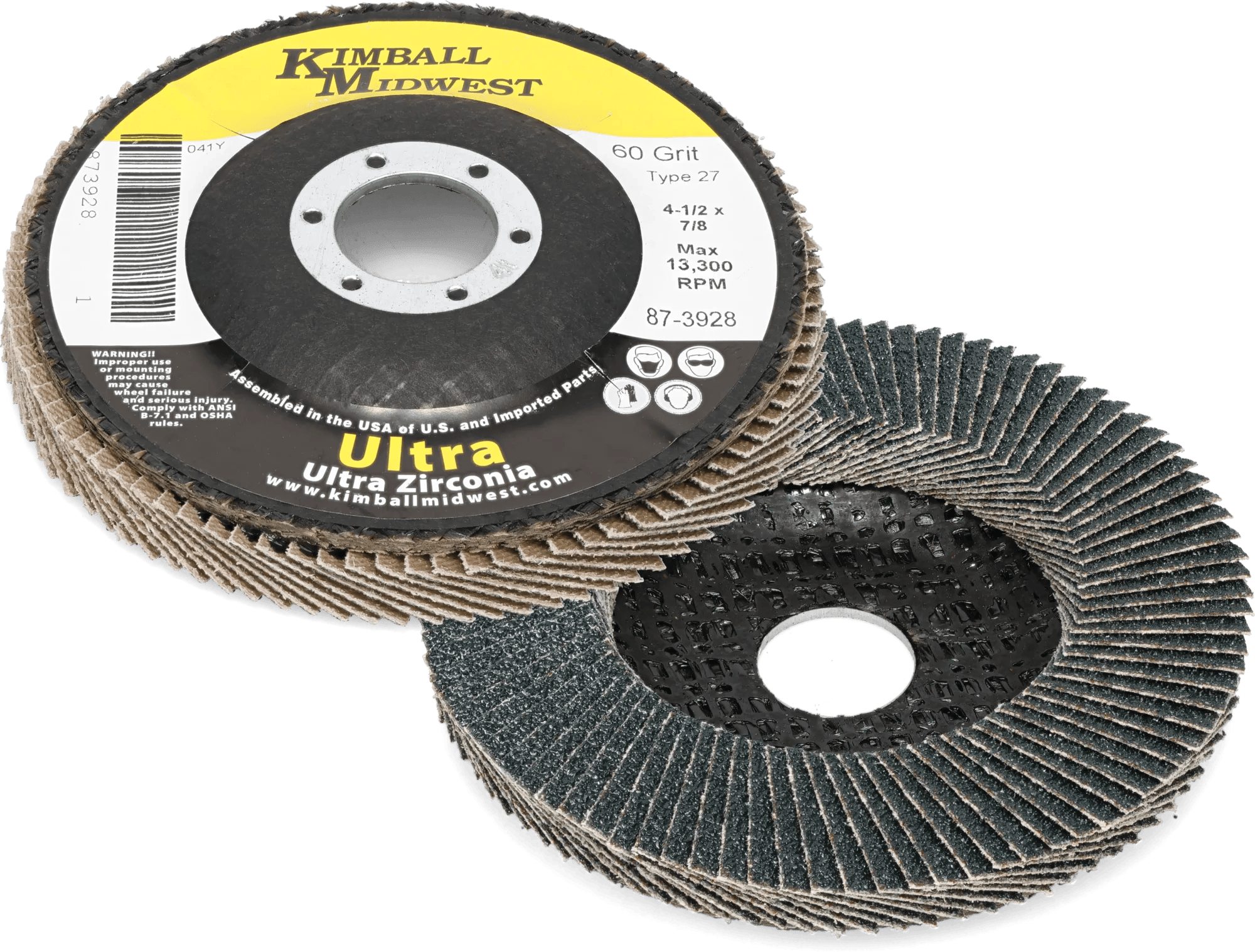 4-1/2" x 7/8" 60 Grit Type 27 High Density Ultra Zirconia Flap Disc