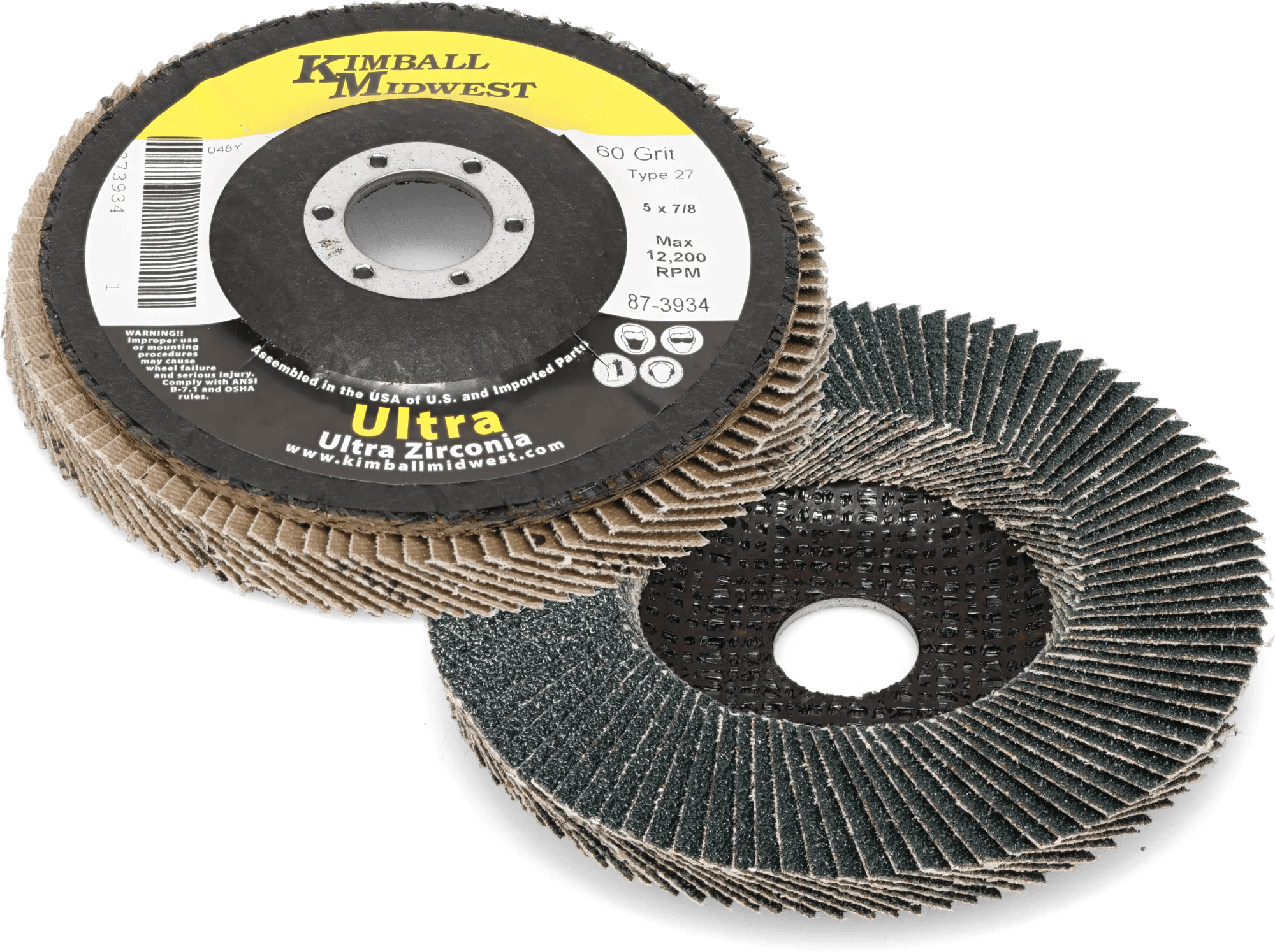 5" x 7/8" 60 Grit Type 27 High Density Ultra Zirconia Flap Disc - 5 Pack