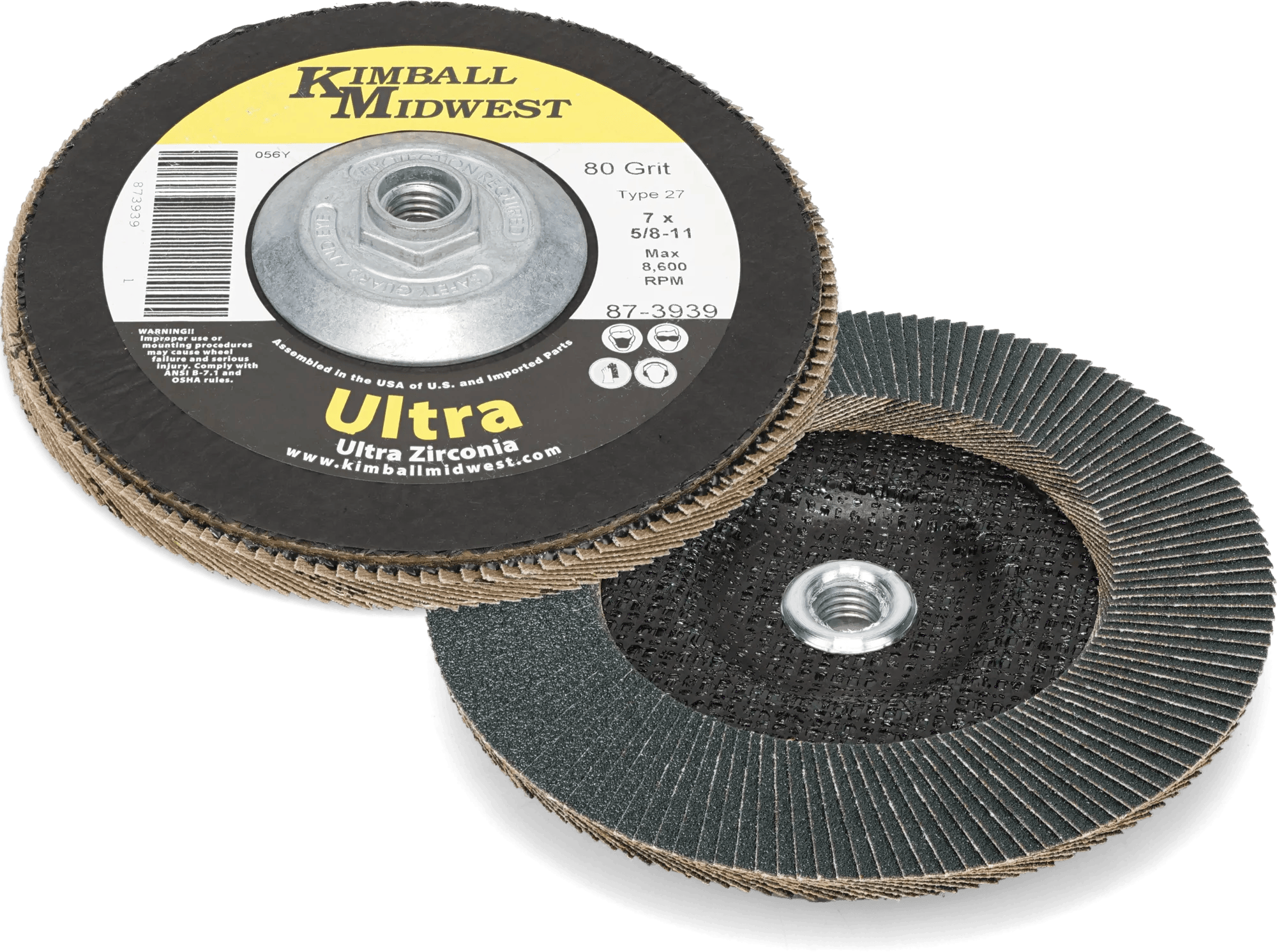 7" x 5/8"-11 80 Grit Type 27 High Density Ultra Zirconia Flap Disc