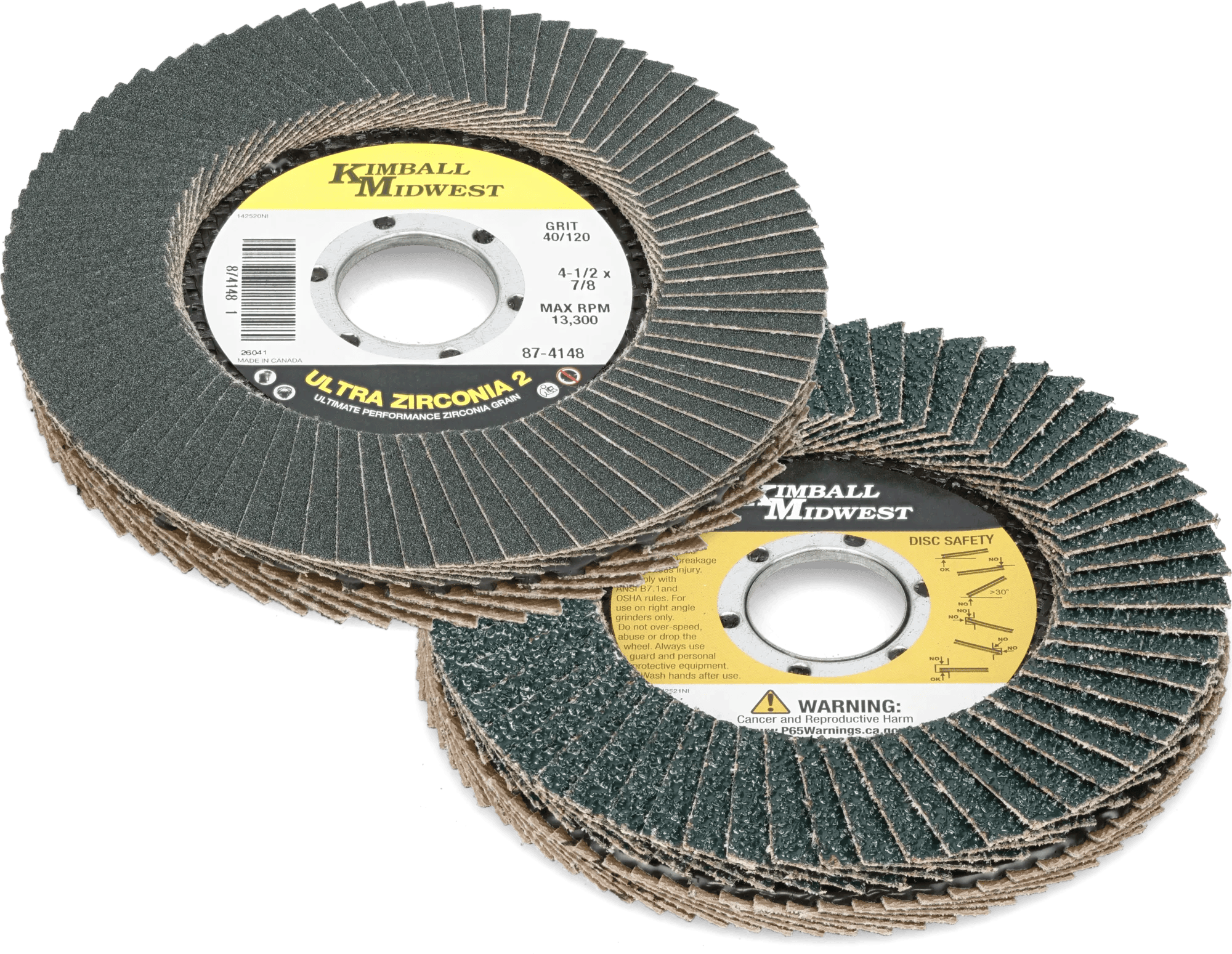 4-1/2" x 7/8" 40/120 Grit Type 27 Ultra Zirconia 2 Double-Sided Flap Disc - 5 Pack